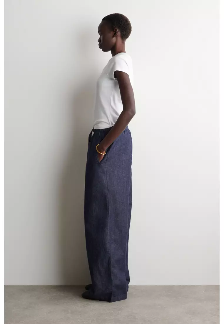 DENIM WIDE-LEG DRAWSTRING TROUSERS