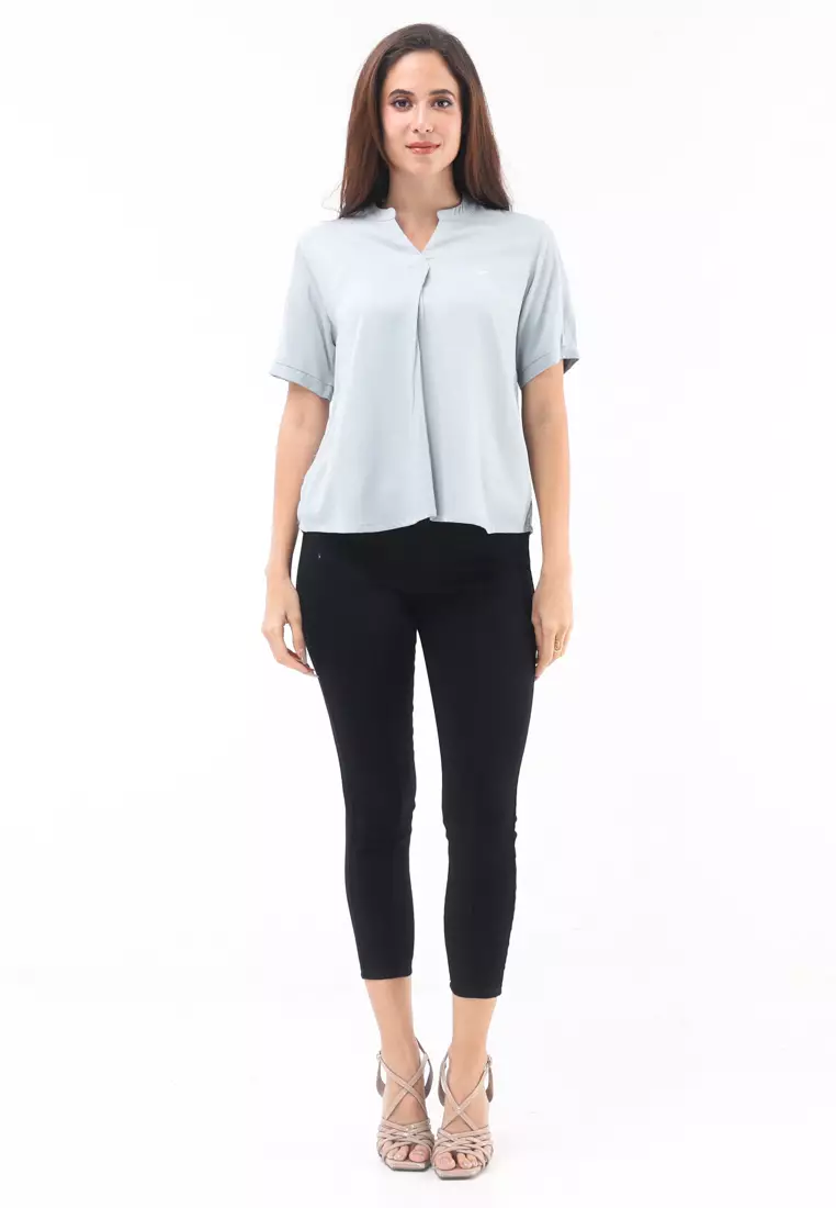 Woven Plain S.Twill Rayon Short Sleeve Blouse