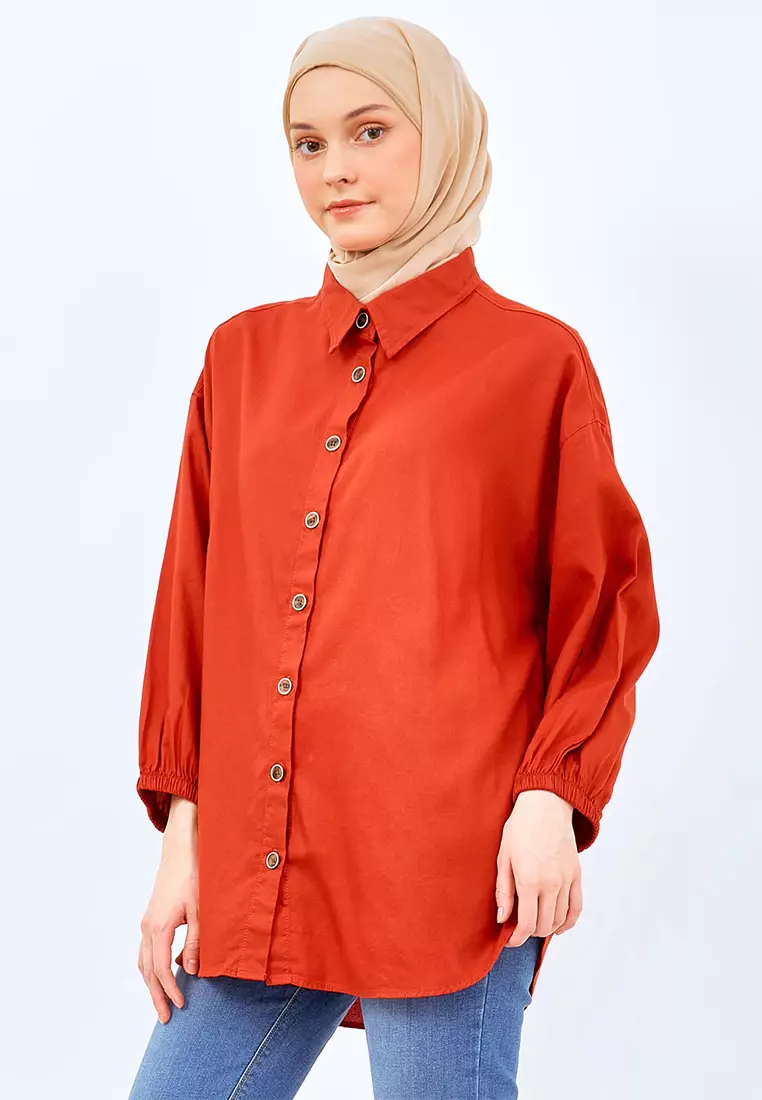 Flamoush Fanisa Orange Kemeja 7/8 Oversize Wanita