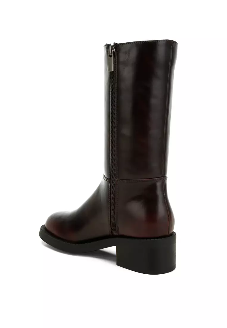 Block Heel Calf Boots in Brown