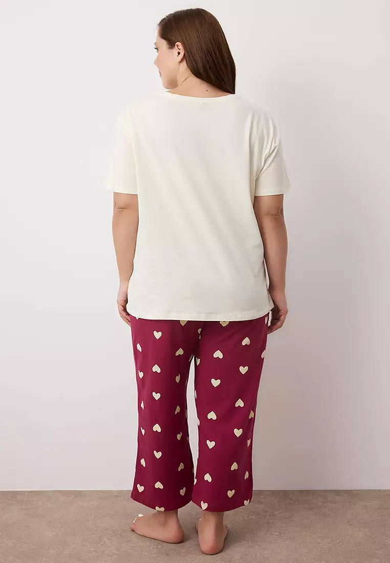 Plum Heart Pattern Capri Knitted Pajamas Set Tbbss25Ai00002