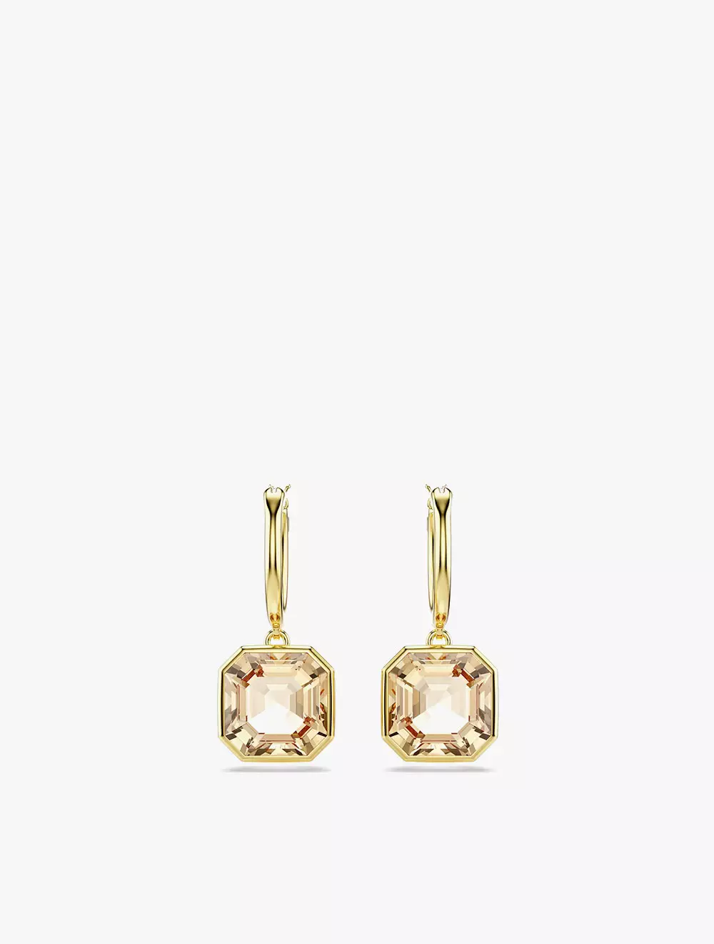 Millenia drop earrings, Square cut, Caramel, Gold-tone plated