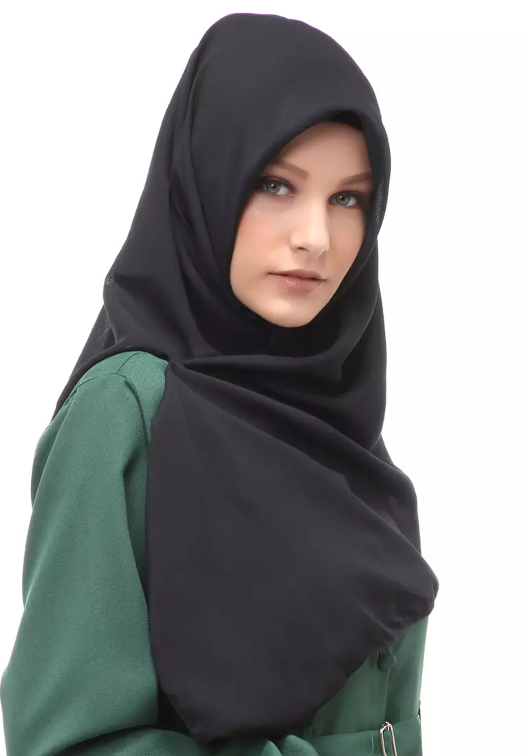 Kanya Hijab Scarf  Motif Polos Wanita Muslimah Relaxed Fit - Black