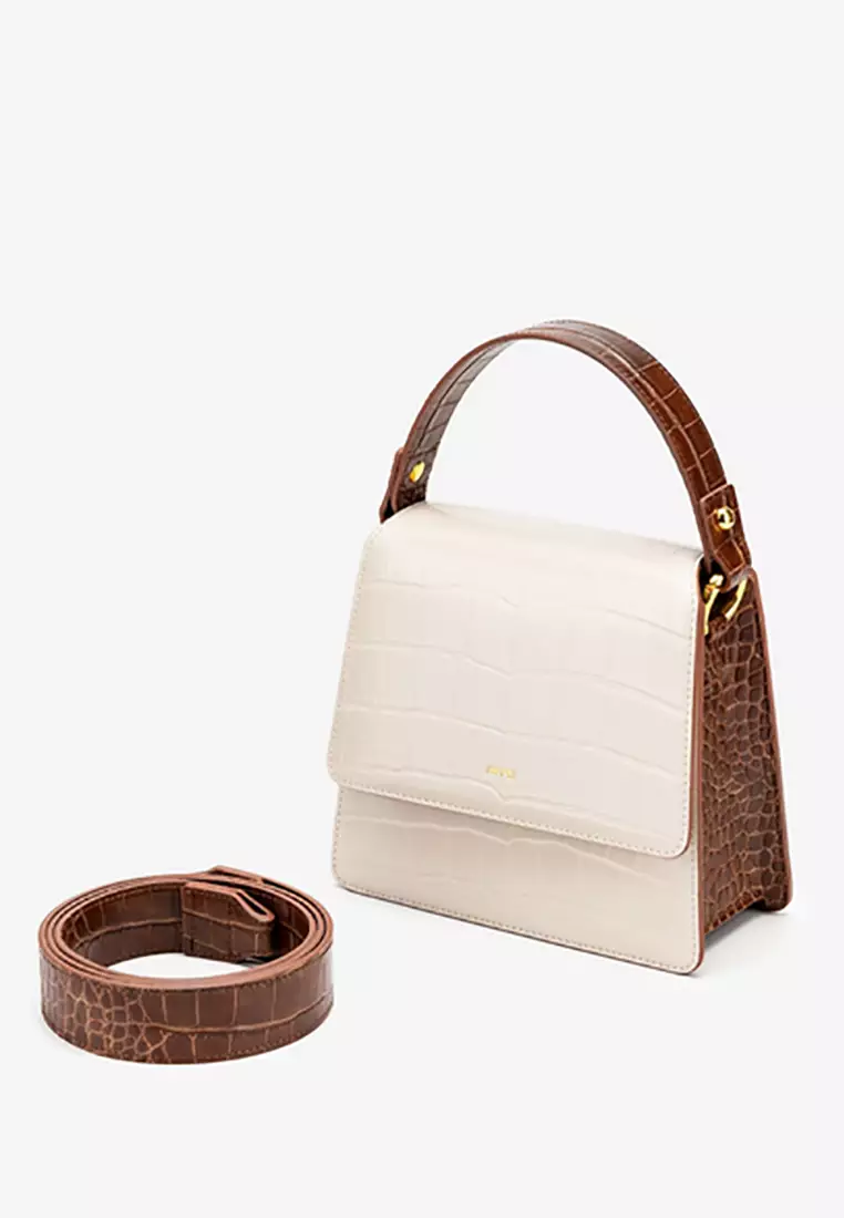 JW Pei Mini Flap Croc Embossed Faux Leather Crossbody Bag in Ivory Lizard