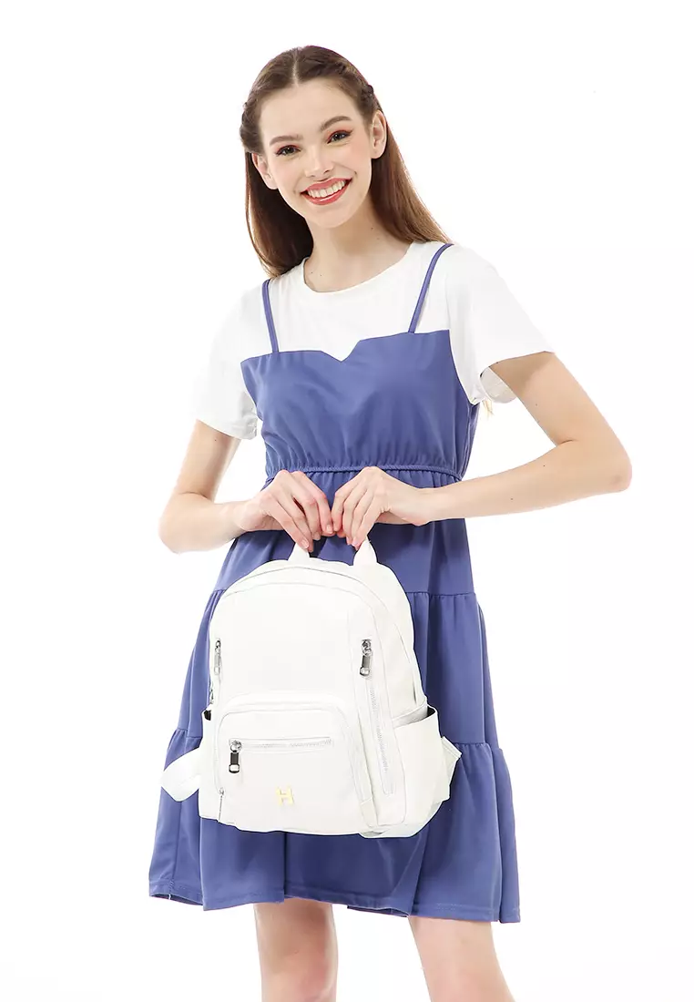 Afra Tas Ransel Wanita Many Space Backpack Desain Polos Material Leather ORIGINAL - White