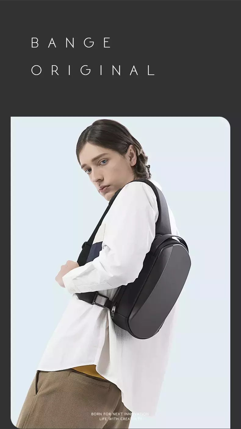 Bange BG7256 Tas Selempang Pria WaistBag Pria Sling Bag Pria USB - BLACK