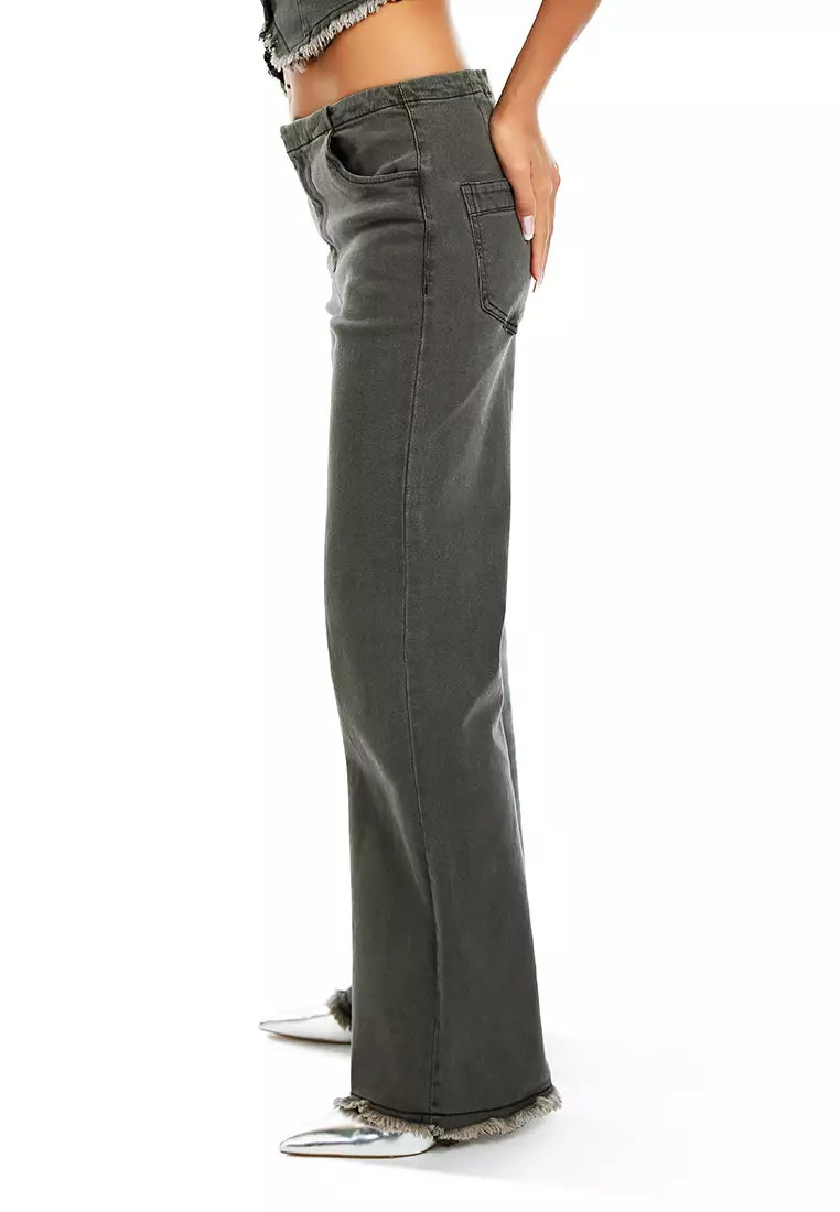 Flared Denim Jeans In Washed Black