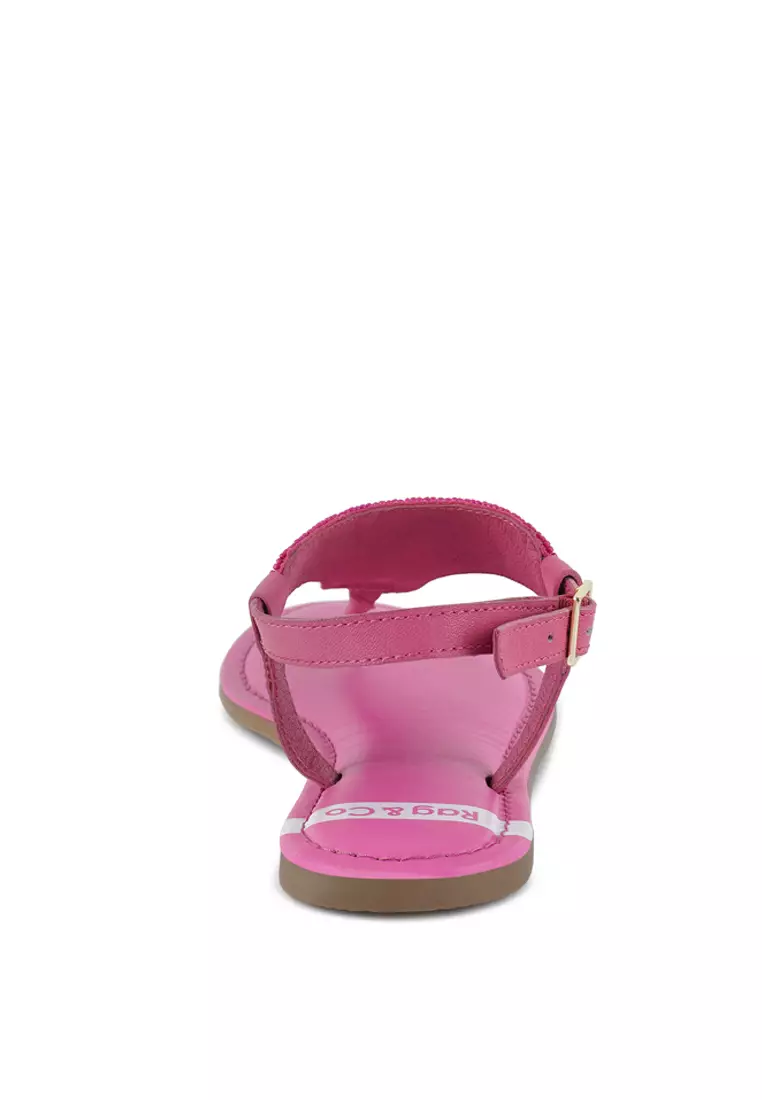 Pin Buckle Beaded Flat Sandals in Fuchsia