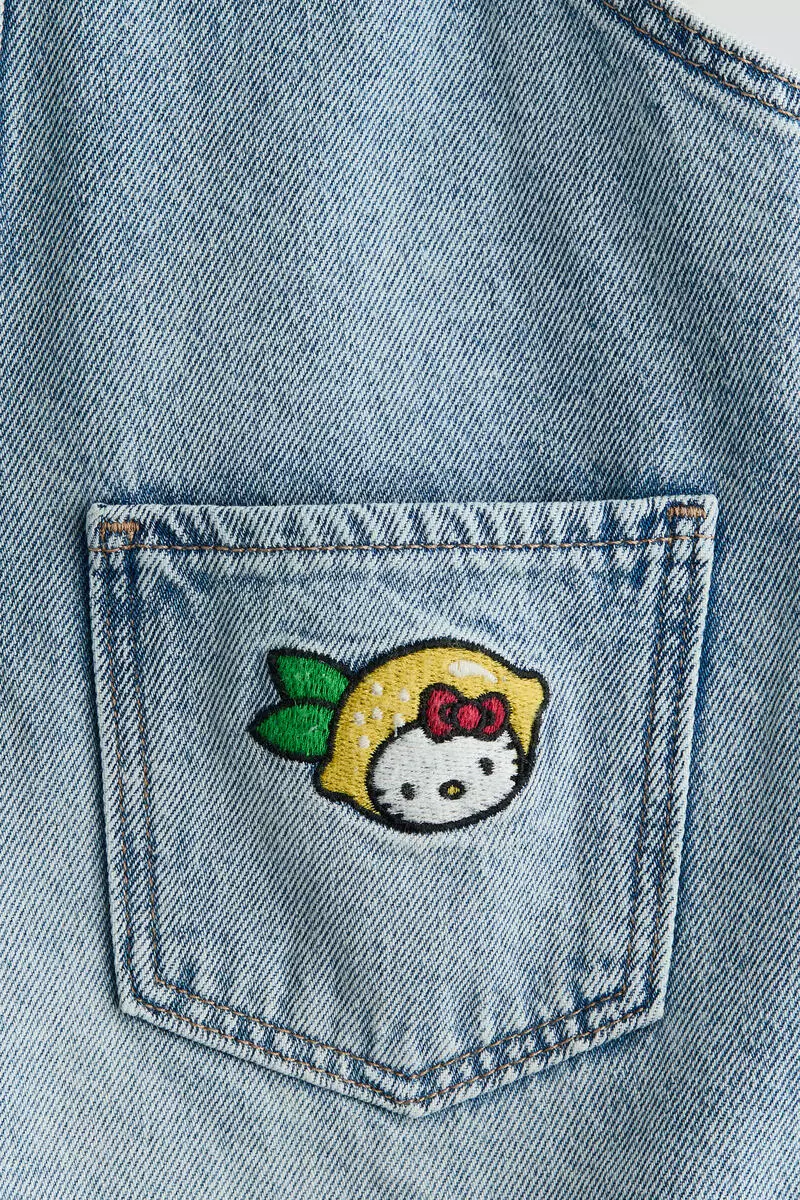 Appliquéd denim dungaree shorts