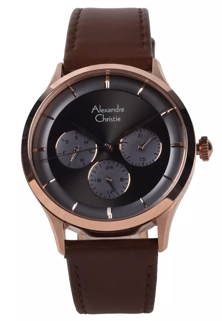 Alexandre Christie - Jam Tangan Wanita - Rosegold - Brown Leather Strap - 2868BFLRGGR