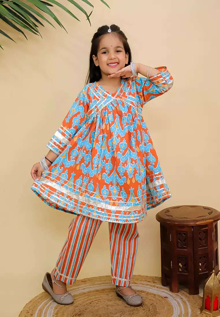 The Mom Store Rustic Roots Girls Anarkali Kurta Set - Multi
