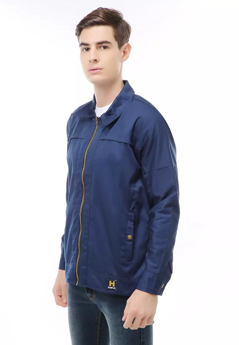 Clover Outerwear Jacket Fashion Pria Motif Polos Material Cotton ORIGINAL - Navy
