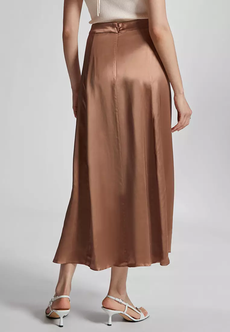 Tan silk midi skirt store