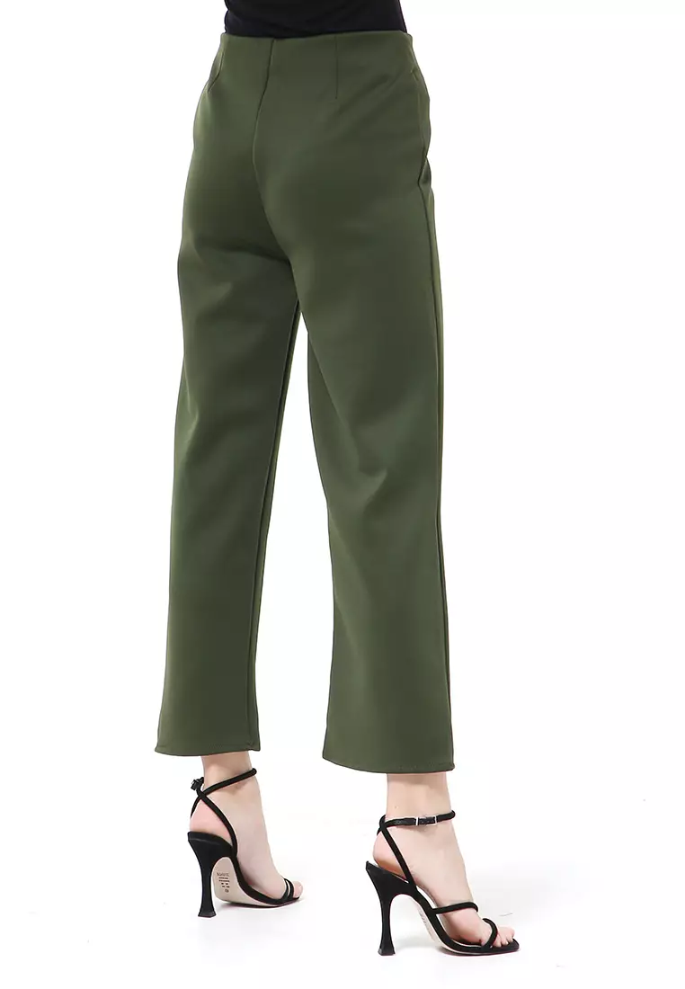 Stella Celana Kerja Wanita Long Pants Kulot Simple Design Material Scuba ORIGINAL - Army Green