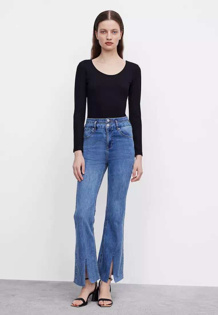 Buy URBAN REVIVO Slit Hem Flare Jeans 2024 Online