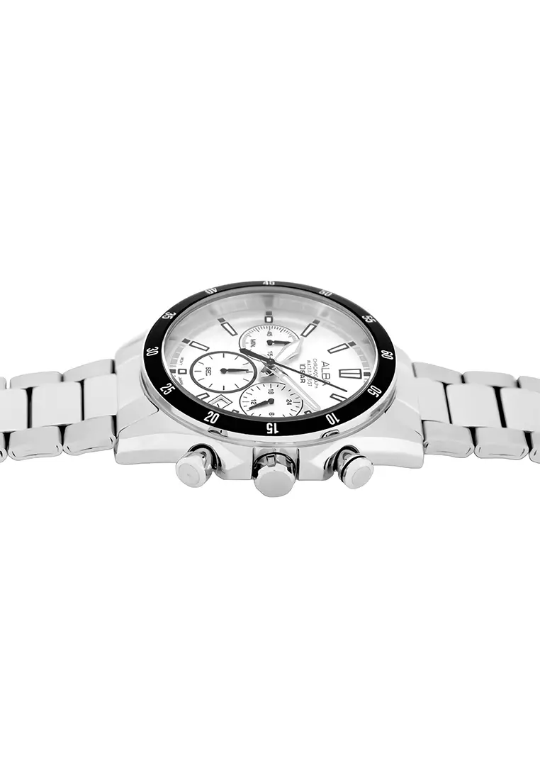Alba Jam Tangan Chronograph Pria Silver White Dial Stainless Steel - AT3J31X1