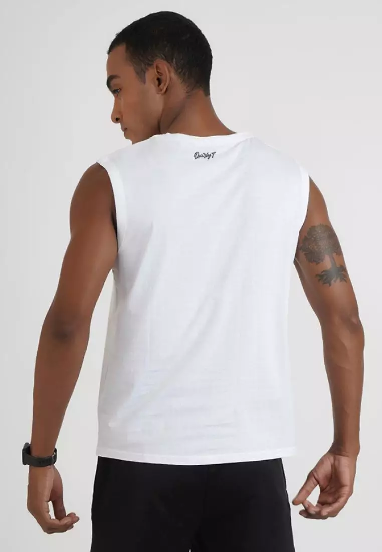 Boxing Print Graphic White Cotton Sleeveless Workout/Training Tank