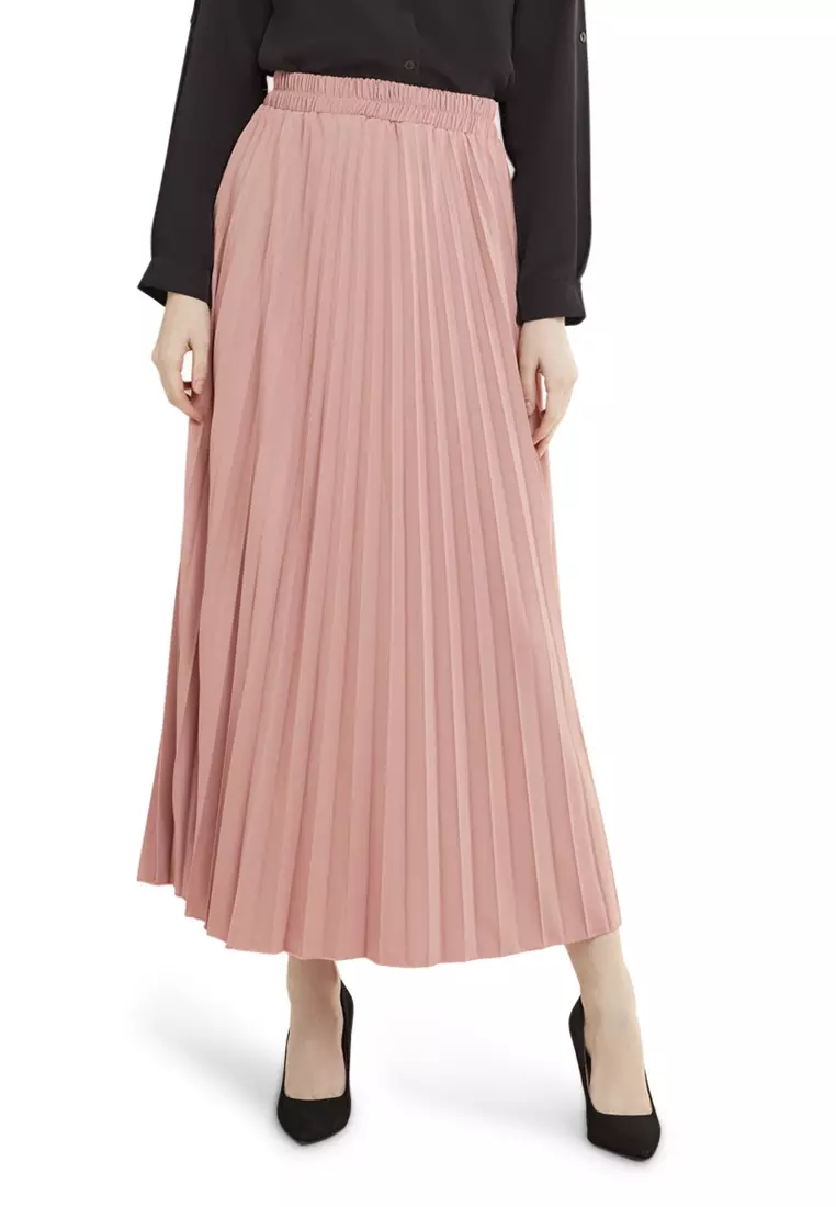 Belsya Rok Panjang Skirt Plisket Lipit Regular Fit Bawahan Wanita - Dusty Pink