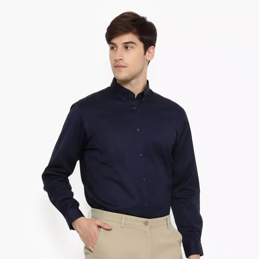 Lawell Kemeja Pria Slim Fit Polos Lengan Panjang CASA | Katun Premium | Warna Navy