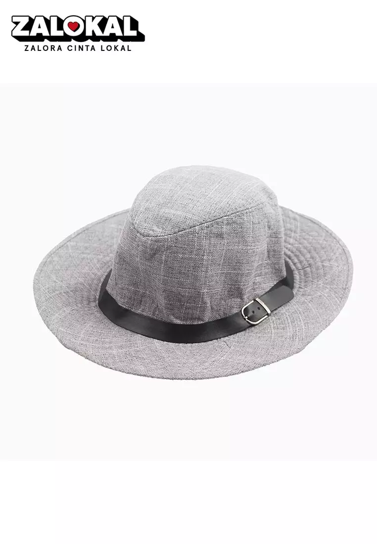 Houseofcuff Topi Panama Hat Fedora Pantai Cowboy Lebar Unisex Abu Abu