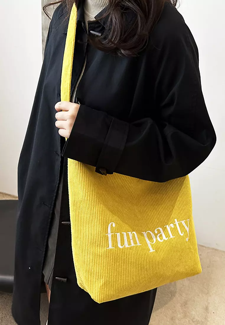 Wakakids Tas Selempang Wanita Pria Unisex Sling Korean Bag Corduroy Fun Party Venrc Kuning