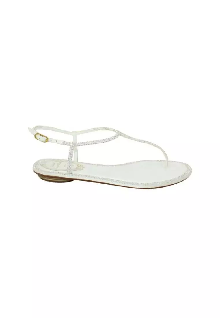 White flat sandals with 2024 rhinestones