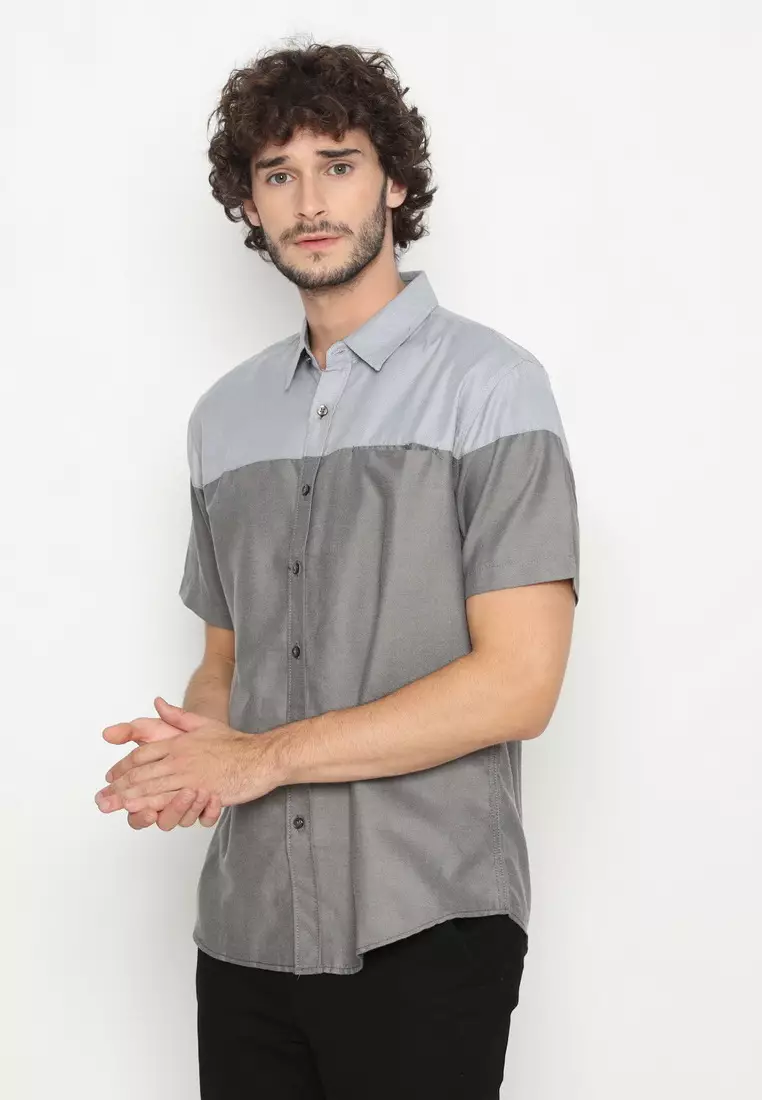 RBJ Kemeja Polos Kombi Abu Tua Regular Fit Pria