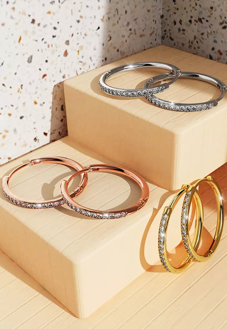 Encrusted Hoop Earrings Embellished with SWAROVSKI® crystals-Rose Gold/Clear