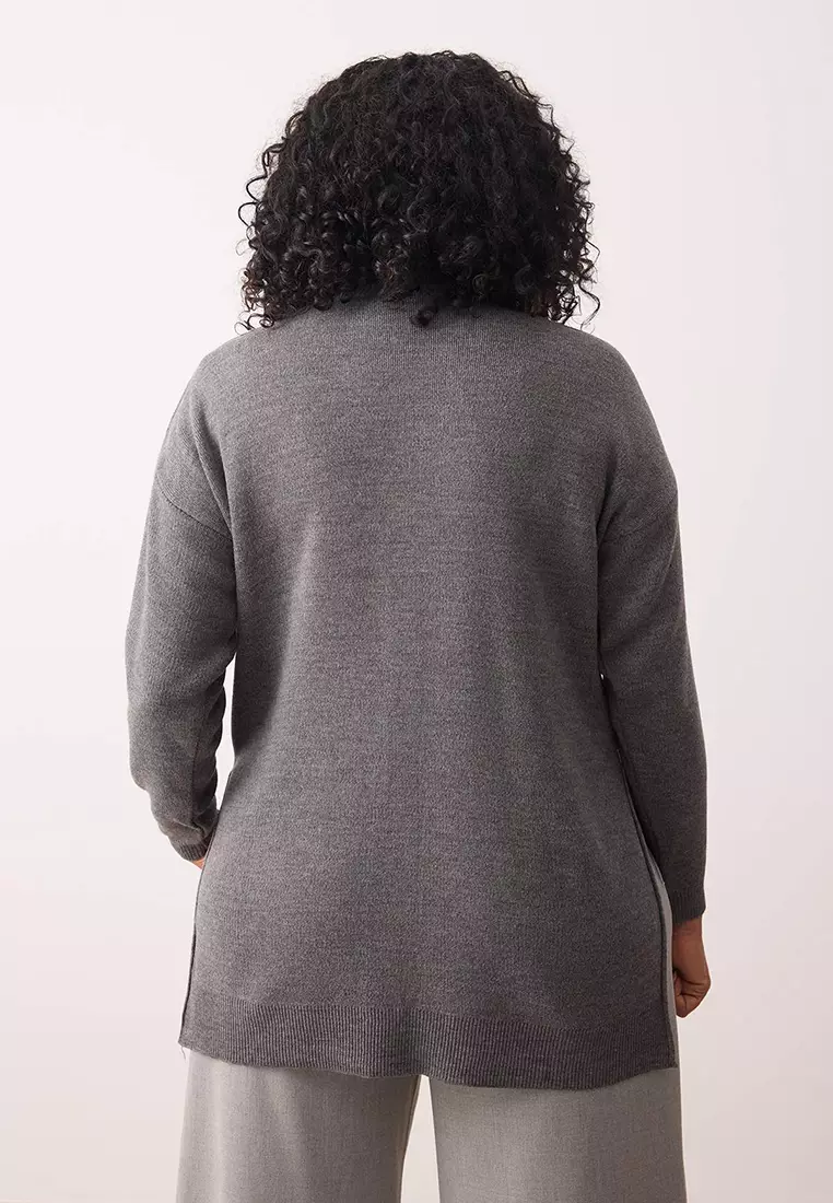 Anthracite Button Detailed Turtleneck Knitwear Sweater Tbbaw24An00076
