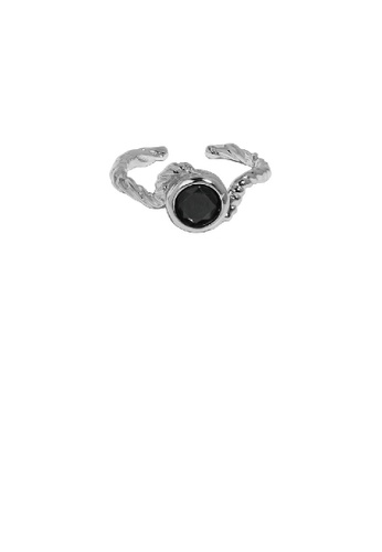 Glamorousky black 925 Sterling Silver Fashion Personality Geometric Round Black Cubic Zirconia Twist Adjustable Open Ring 5506DAC1E453F7GS_1