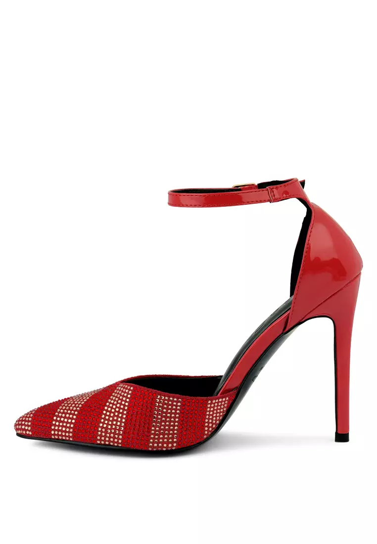 Red court shoes with clearance ankle strap