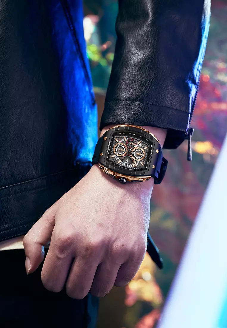 Jam Tangan Pria Olahraga Kalendar Bercahaya Anti Air Tali Silikon Jam Tangan Cowok Original rose black