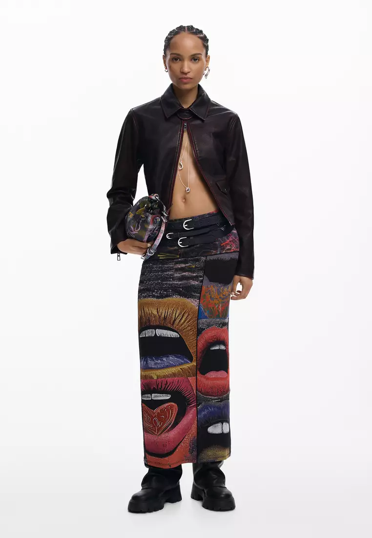 PRINTED SKIRT WITH LIPS