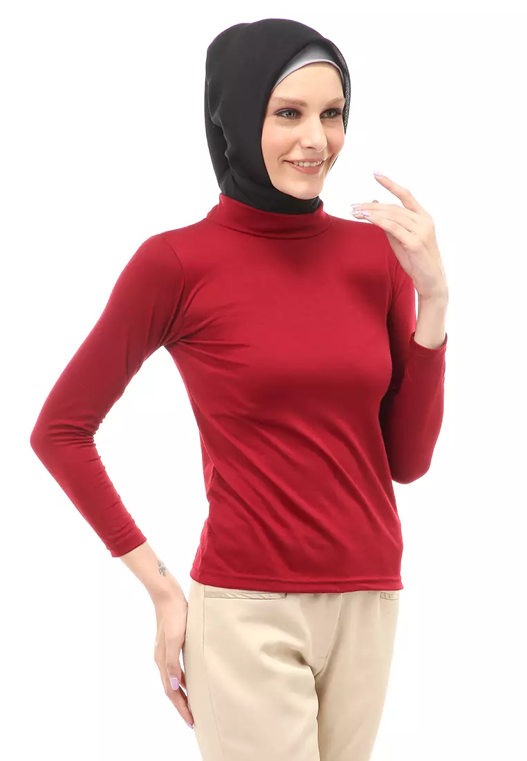 Sabrina Manset Kaos Muslimah Atasan Wanita Long Sleeve Polos Relaxed Fit - Maroon