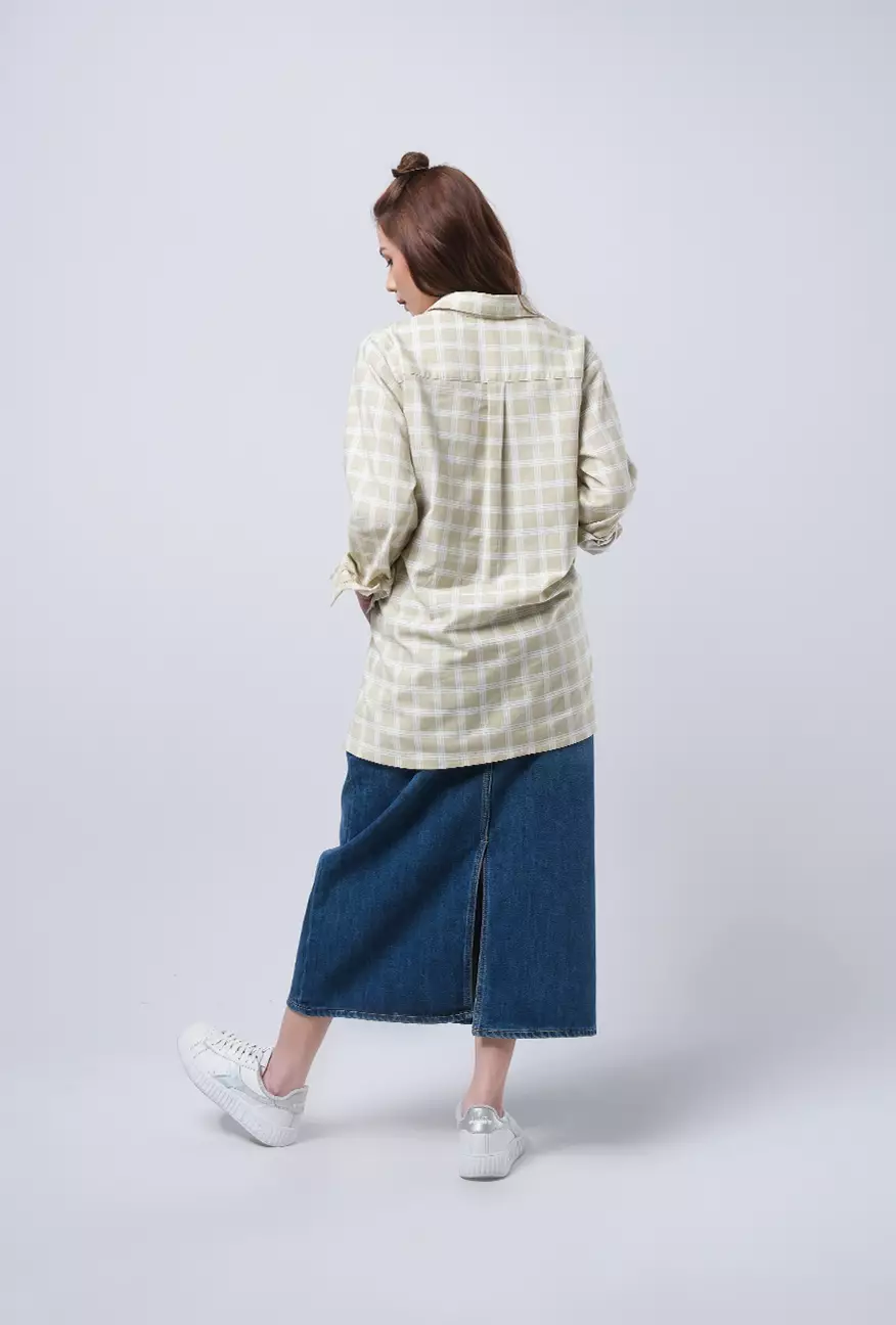 Kemeja Wanita Rona Lime Offwhite
