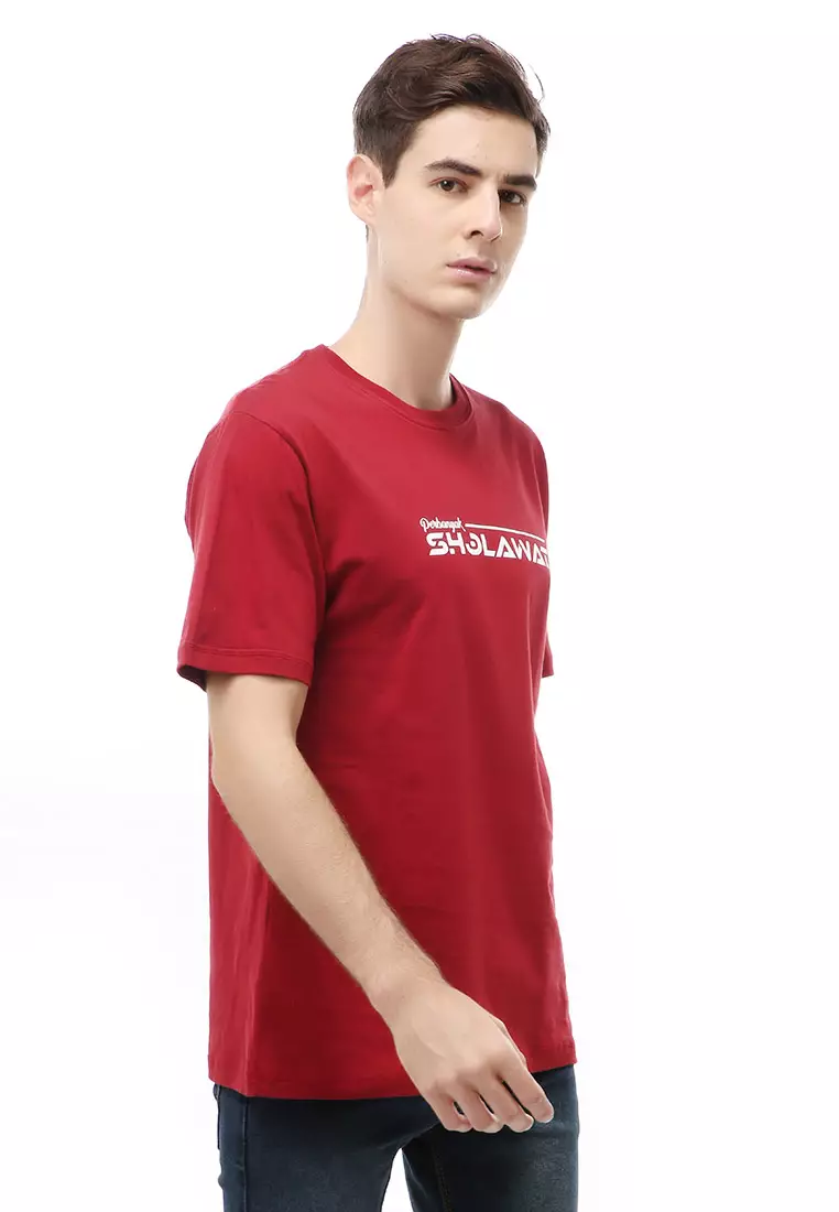 T-Shirt Atasan Kasual Pria Shalawat Lengan Pendek Material Cotton ORIGINAL - Maroon