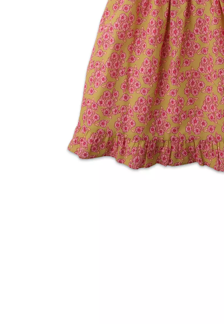 Girls Smocked Bodice 70S Floral Print Ruffle Dress