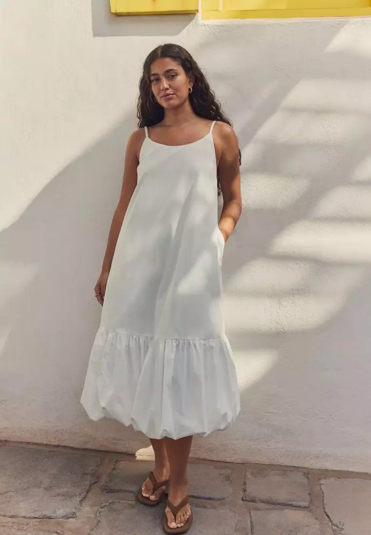 100% Cotton Bubble Hem Midi Dress