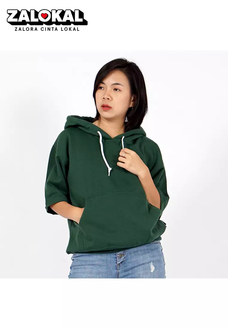  RICHA Top Hoodie Lengan Pendek Wanita Sweater Hoodie Short Sleeve-HIJAU