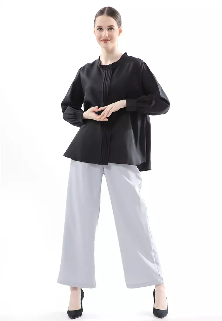 Vionka Kemeja Atasan Wanita Opnaisel Motif Polos - Black