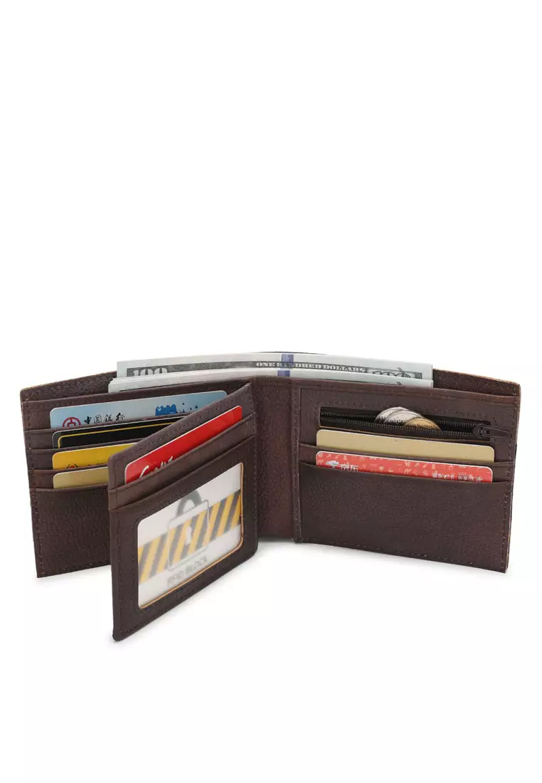 Men's RFID Genuine Leather Bi Fold Center Flap Short Wallet With Coin Compartment