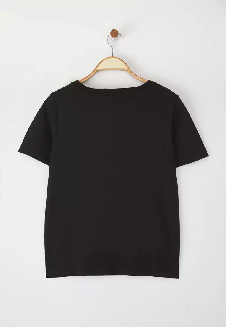 Black Bow Accessory Detail Oversize/Wide Pattern Knitted T-Shirt Twoss25Ts00044