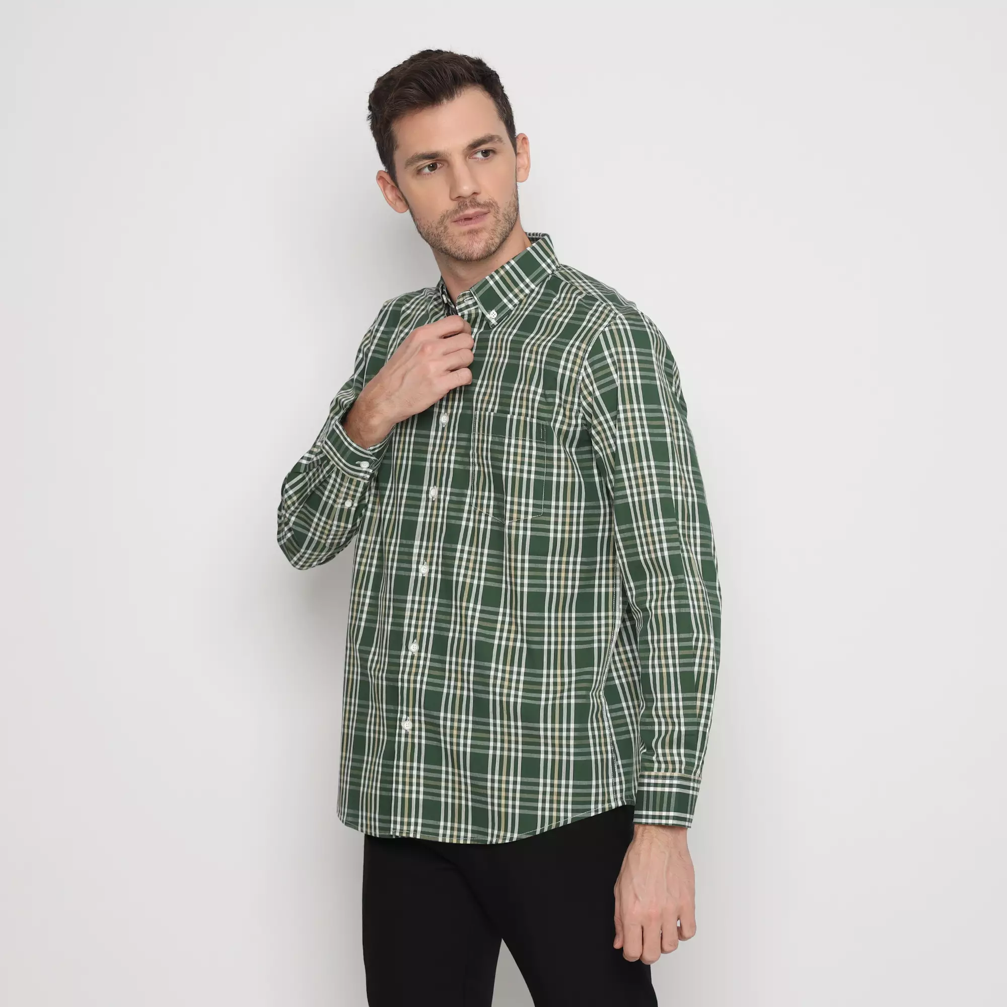 Platini Kemeja Lengan Panjang Katun Motif Kotak Hijau 76461