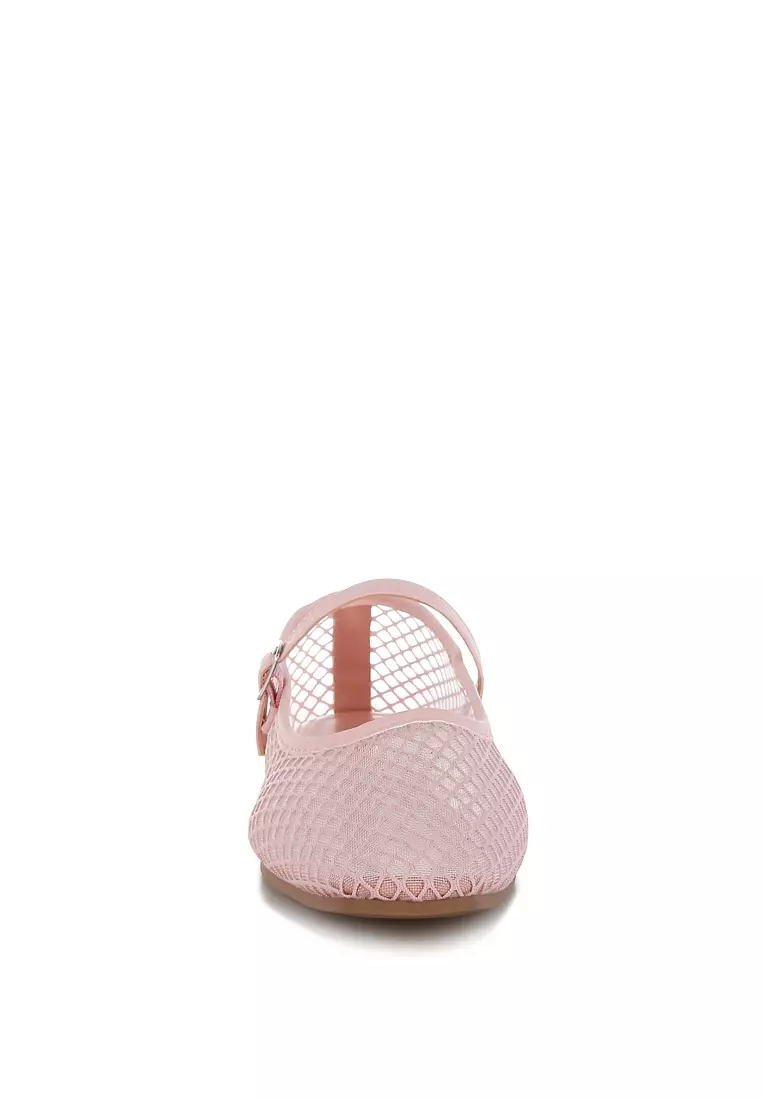 Mesh Mary Jane Flats in Pink