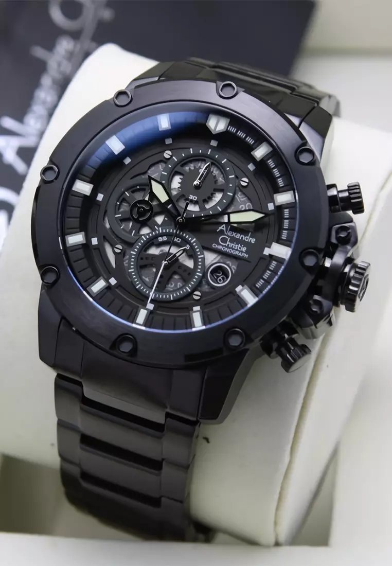 Alexandre Christie - Jam Tangan Chronograph Pria - Black - Stainless Steel Bracelet - 6564MCBIPBA