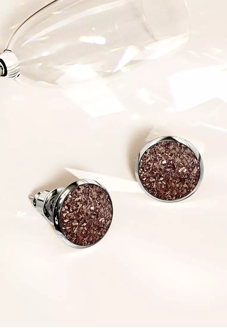 Amalgam White Gold Layered Pink Stone Stud Earrings 15mm
