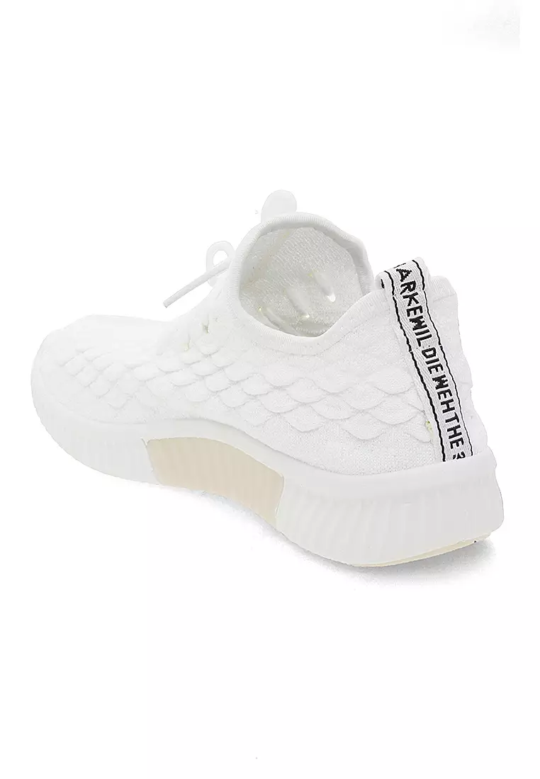 Sneakers Wanita Motif Sisik Dual Tone Color Sepatu Tali Fashion Women - White