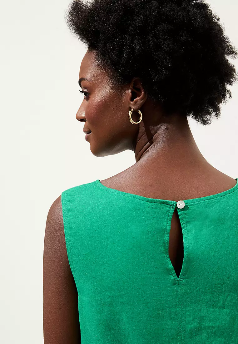 Linen Blend High Neck Sleeveless Vest