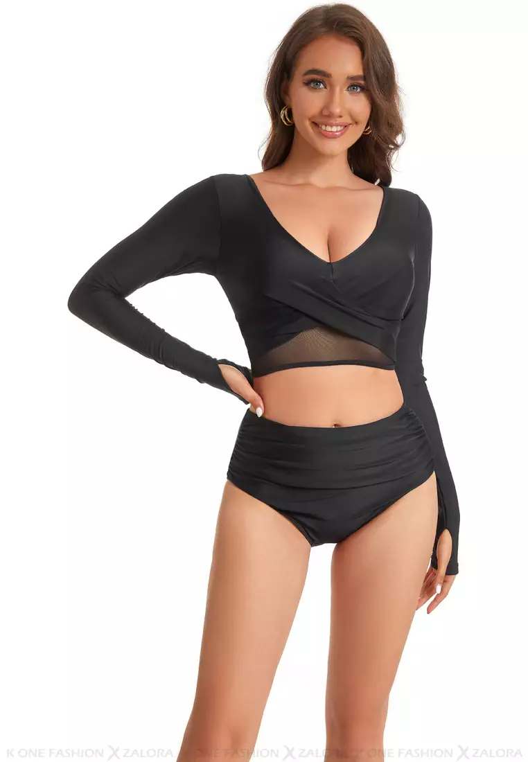 (2pcs) Sexy Mesh Long-Sleeved Bikini Swimsuit
