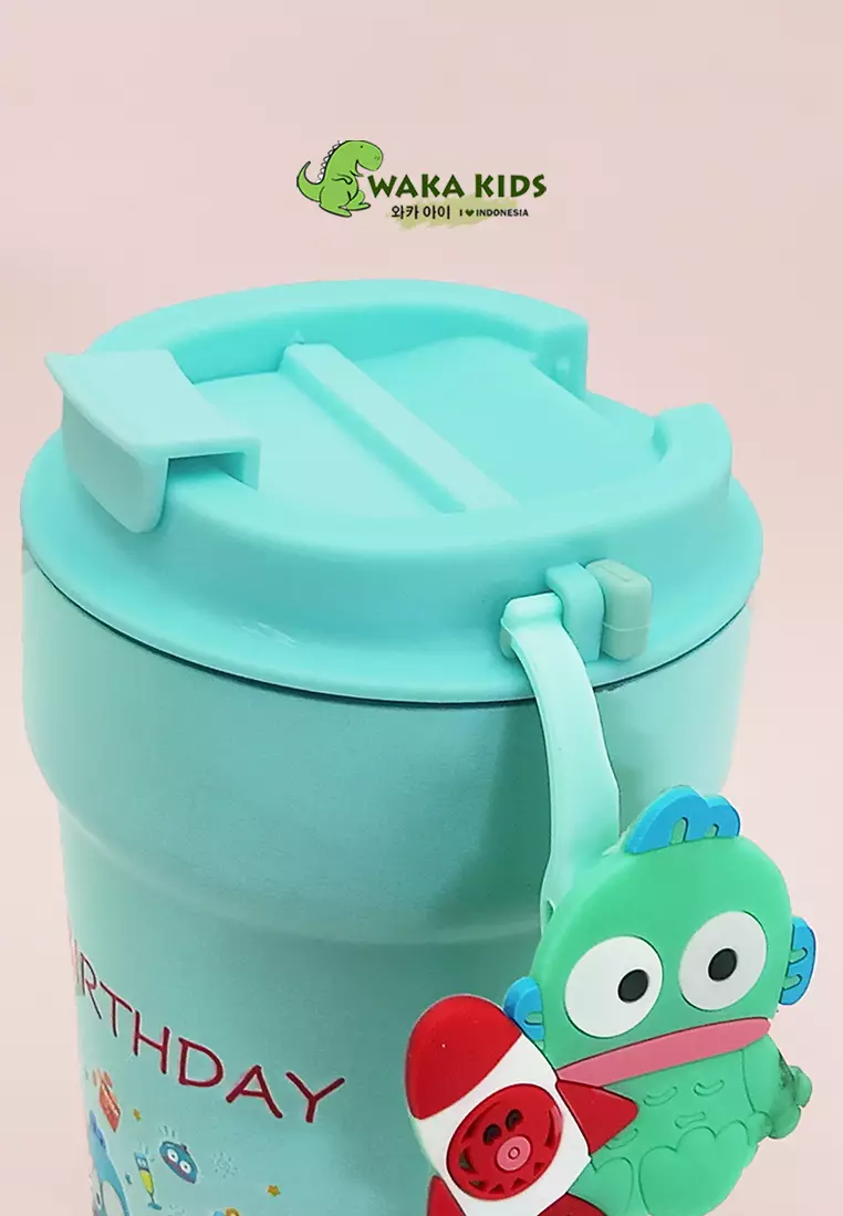 Wakakids Botol Minum Termos Stainless Steel Tumbler Cup Karakter Sanrio Hangyodon Mint dengan Gantungan Lucu K2356 500ml Venrc